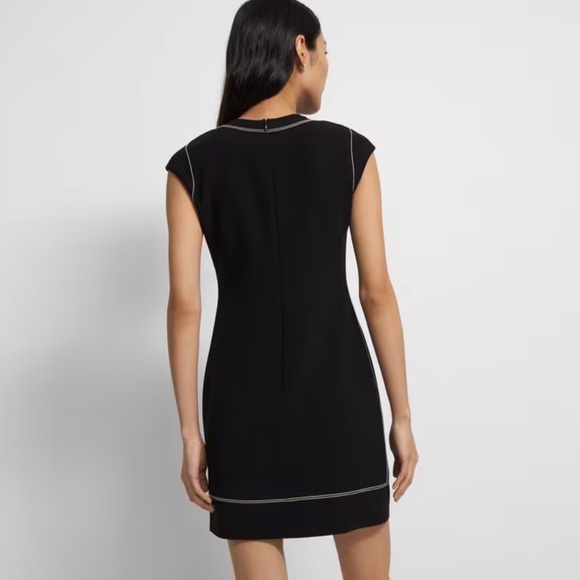 THEORY Embroidered Shift Dress in Admiral black and white Crepe women size 2 new - Picture 4 of 8